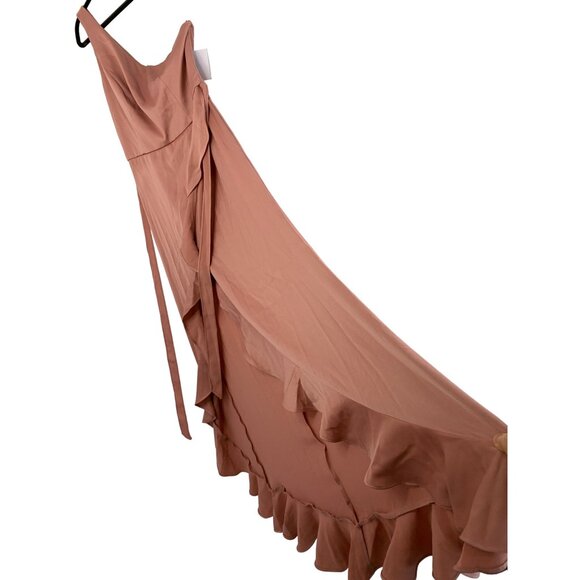 Davids Bridal Desert Coral High Low One Shoulder Dress Size 10 NWT Wrap Wedding - Picture 4 of 11